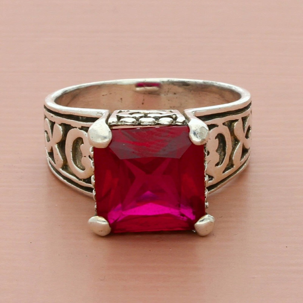 sterling silver scroll red ruby cocktail ring size 9